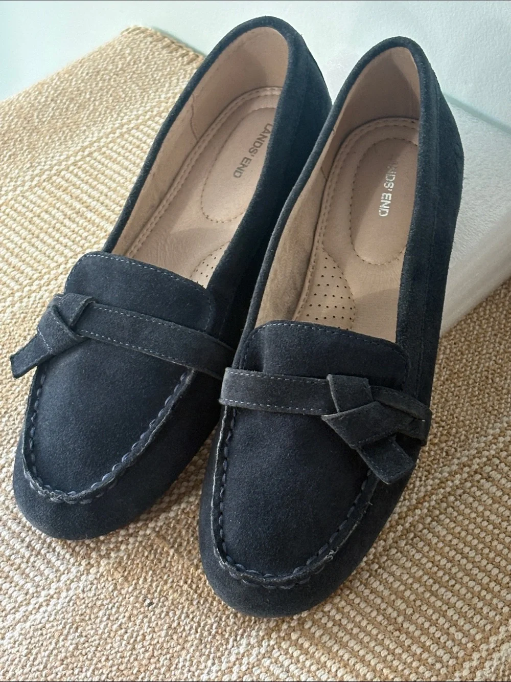 Lands' End Dark Navy Blue Suede Knot-Detail Slip-on Loafers